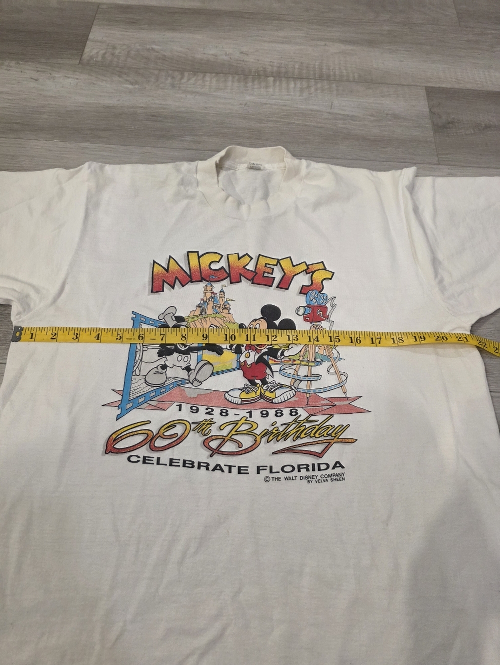 Vintage Mickey Mouse 60th Birthday Tee 1988 Disney Velva Sheen USA XL Rare - Picture 9 of 10